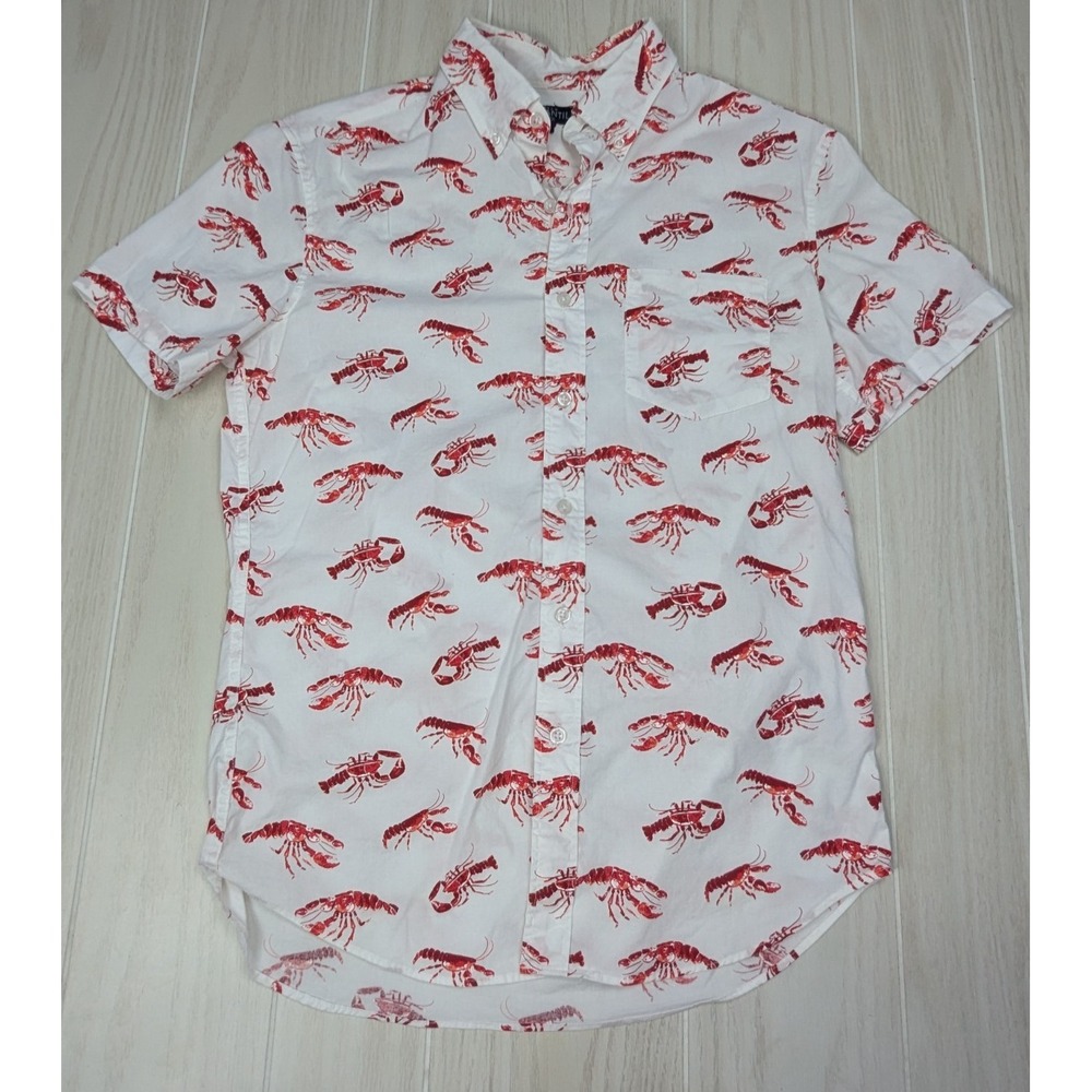 J Crew Mercantile Flex‎ Small button front white red lobster print shirt